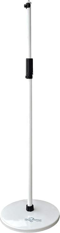 SkinDfense Floor Stand with Unique Cylindrical Base Design - Portable, Adjustable, Easy to Set Up & Compatible Stand for Temperature Scanner Devices - White & Black