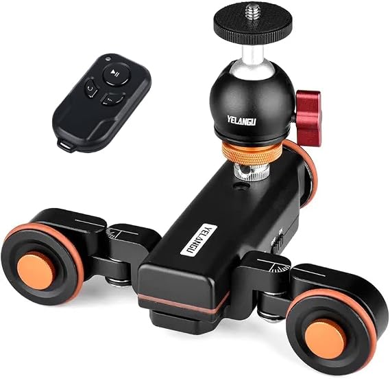 YELANGU L4X-BC Mini 3 Wireless Remote Control Camera Dolly Motorized Electric Track Slider Motor Truck Car with Ball Head for Camera, Camcorder and Smartphone