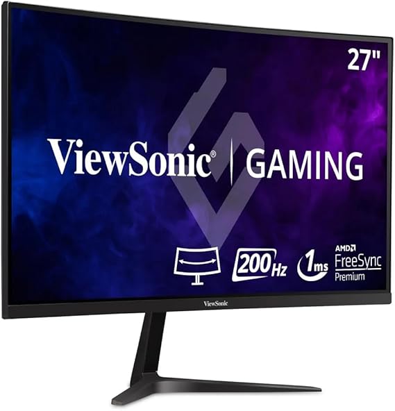 ViewSonic VX2718-PC-MHD 27-inch 1080p HD Curved Gaming Monitor, 165Hz, 1ms, Dual Integrated Speakers, Adaptive Sync, DisplayPort, 2x HDMI, for Home Entertainment and Gaming