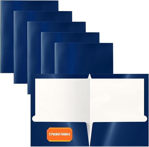 Better Office Products 2 Pocket Glossy Laminated Navy Blue Paper Folders, Box of 25, Letter Size, Dark Blue Paper Portfolios 25 Pack