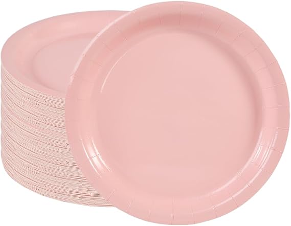 Ottin Light Pink Wedding Paper Dessert Plates, 7'', 50Ct