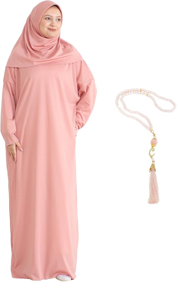 Women Prayer Clothes With Hijab Muslim Outfits Long Robe Abaya Turkish Islamic Dresses Dubai Kaftan With Rosary