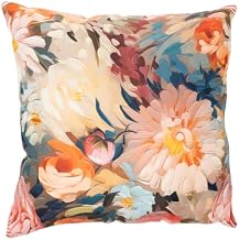 İçi Dolu Krep Örgü Üzerine Dijital Baskılı Kırlent 45x43 cm | Pembe Ağırlıklı Çiçekli Dekoratif Yastık