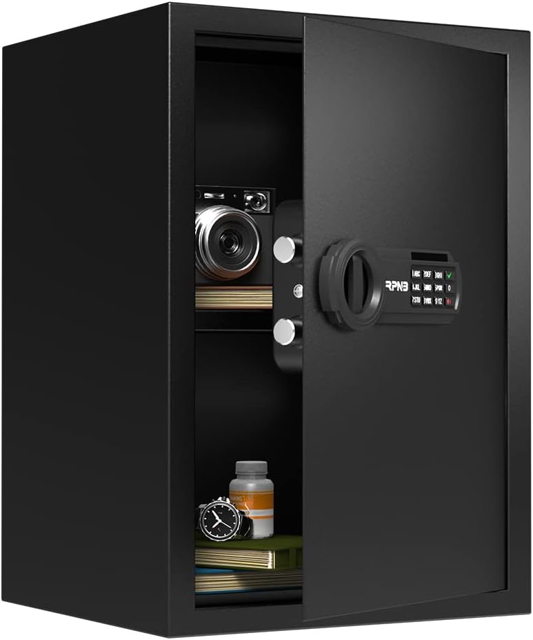 RPNB Deluxe Safe and Lock Box, Electronic Money Box, Alloy Steel, Digital Keypad Safe Box, Perfect for Home Office Hotel Business Jewelry Cash Use Storage, 51L, Black