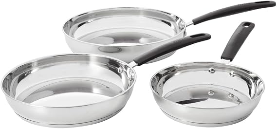 ProCook Gourmet Stainless Steel Frying Pan Set - 3 Piece, 20/24/28 cm Uncoated Induction Pans with Stay Cool Handles - Dishwasher Safe Cookware -