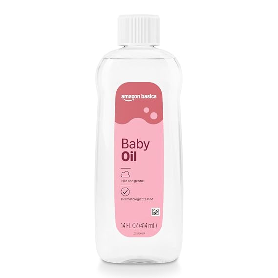 Amazon Basics Baby Oil, Mild & Gentle, Dermatologist Tested, Lightly Scented, 14 Fluid Ounces, Packaging May Vary