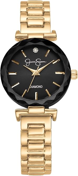 Jessica Simpson Diamond Collection Women's Watch, Classic Quartz, Metal Band, Round Faceted Crystal Face, Elegant Dress Watch for Women