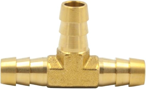 VIS Brass Hose Splicer Fitting, Tee, 1/8" Barb x 1/8" Barb x 1/8" Barb (Pack of 1)