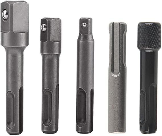 5PCS Socket Wrench Adapter Set, 3pcs SDS Plus Steel Socket Adapter with 2pcs Hexagonal Extension Electric Adapter, Electric Tool Accessories