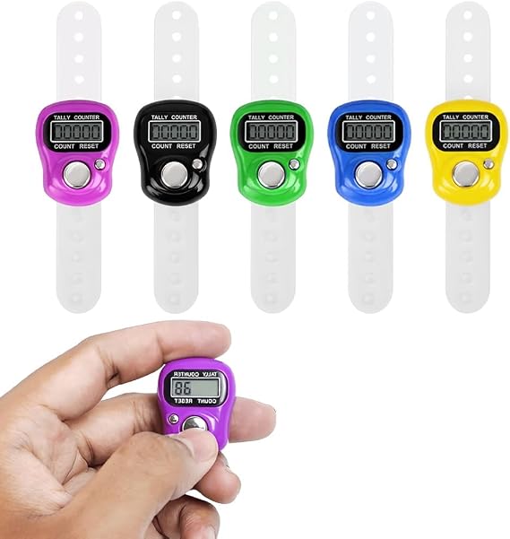 OBD 2x Tasbeeh Finger Counter Ring Electronic with Digital Display Adjustable Strap Click Tally Counter for Islam Muslim Prayer Zikr Golf Scoring Knitting Crochet & Stitch Counting Assorted Color