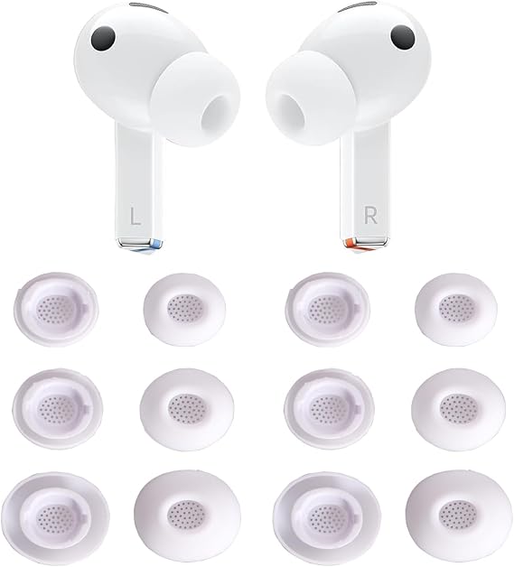 Samsung Galaxy Buds 3 Pro Aksesuarları için Yedek Silikon Kulaklık Ucu Seti Kulaklık Kulak Uçları, 6 Çift (3 Boyut S/M/L) (Beyaz)