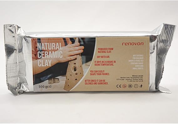 Hava ile Kuruyan Doğal Seramik Kil 500 gr – Fırın Gerektirmez, Boyanabilir & Verniklenebilir, Air Dry Clay BEYAZ