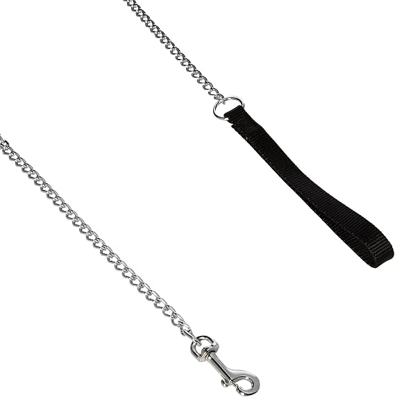Chain Link Dog Leash with 2.5mm Medium Duty Links and Black Nylon Handle, 4ft Length