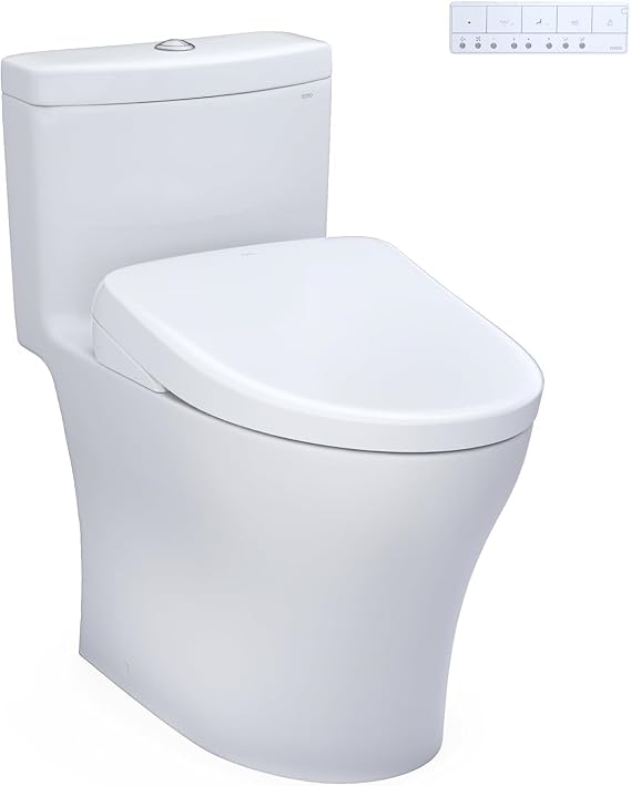 TOTO WASHLET+ Aquia IV One-Piece Elongated Dual Flush 1.28 and 0.9 GPF Toilet with S7 Contemporary Electric Bidet Seat, Cotton White - MW6464726CEMFGN#01
