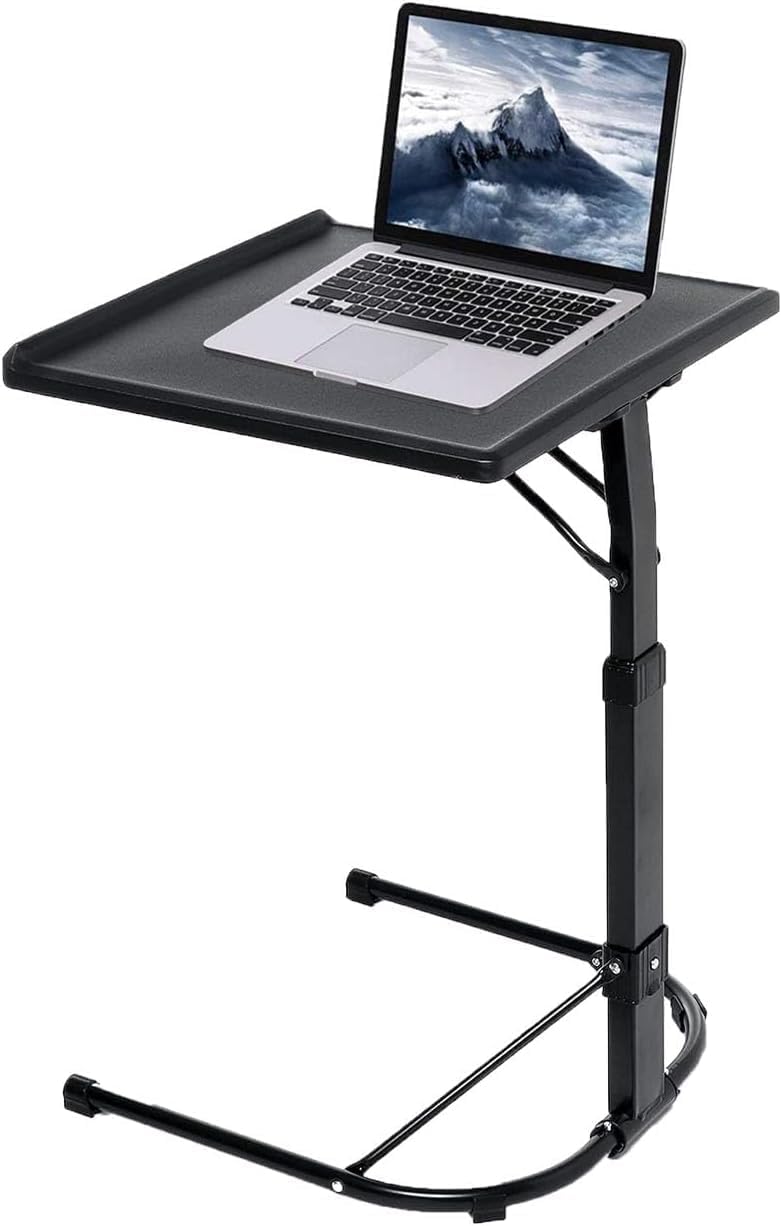 GBS Folding Laptop Table, Foldable & Adjustable Height with Tilt Angle, Multi-Functional Folding TV Tray, Standing Desk Side Table Black