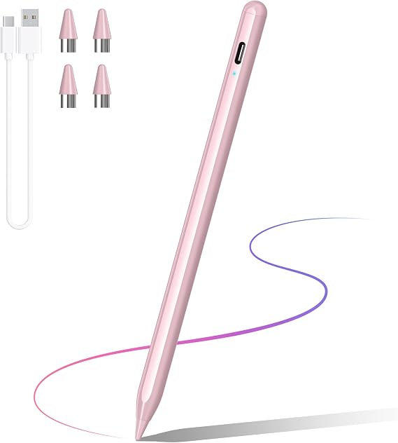 DRYMOKINI Stylus Pen, Active Stylus Pen Touch Screens Compatible for Android and i-OS Tablet/Phones, Rechargeable Universal Stylus Pencil Compatible for A-pple/i-Pad/Phone Tablet, Pink