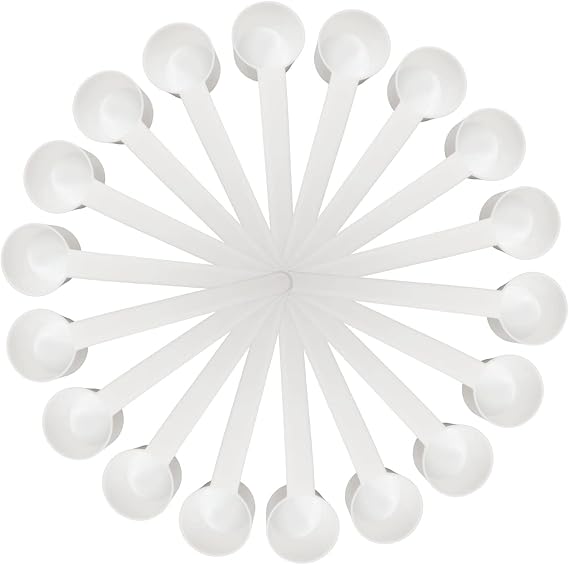 Honbay 20PCS 10ml 5g White Plastic Measuring Spoons Coffee Sugar Protein Powder Spices Scoops (Flat bottom)