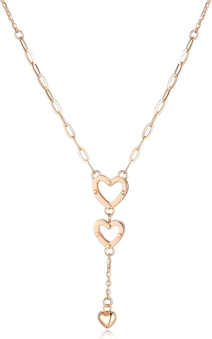 SISGEM 18k Rose Gold Heart Y Pendant Necklace for Women, Love Jewelry for Her 16-17 inches