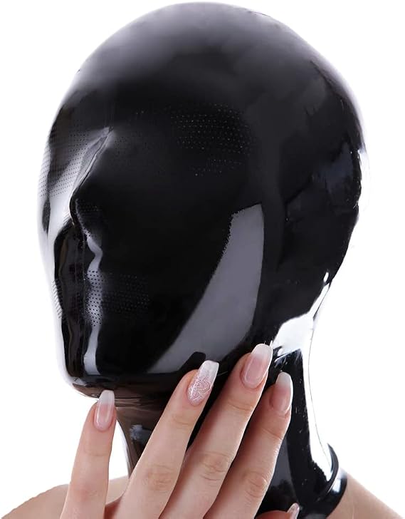 Latex Hood Mask Rubber Catsuit Pinholes for Mouth Eyes and Nose with Zipper Latex Mask