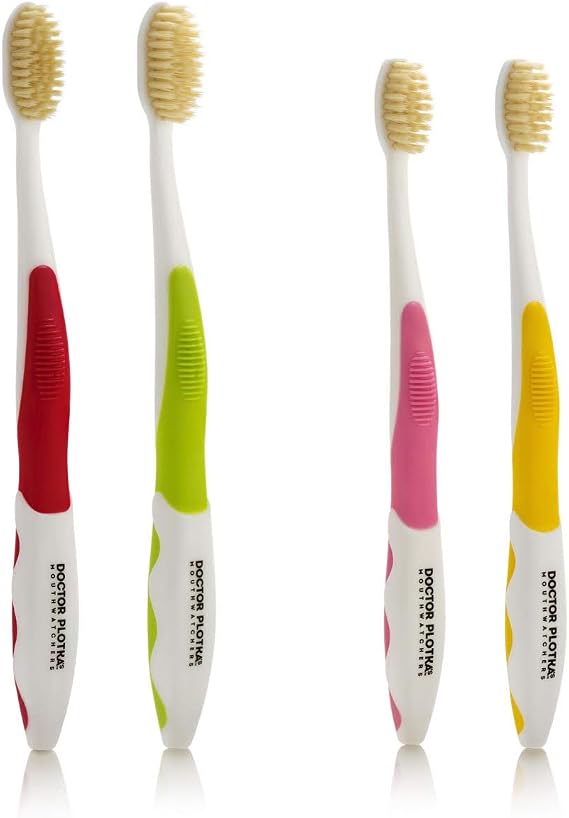 MOUTHWATCHERS Soft Flossing Manual Toothbrush, Family Pack, 2 Adult 2 Kids
