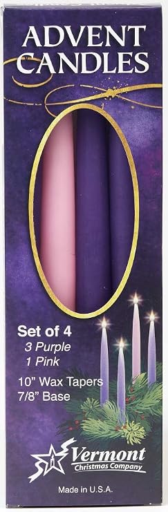 Christmas Advent Candle Set (Set of 4) - Made in the U.S.A. - 10 Inch Wax Taper Candles - 3 Purples Candles & 1 Pink Candle