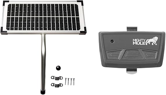 10 Watt Solar Panel Kit (FM123) for Mighty Mule Automatic Gate Openers,Black Cell & MMT103 3-Button Transmitter, Plastic, Gray