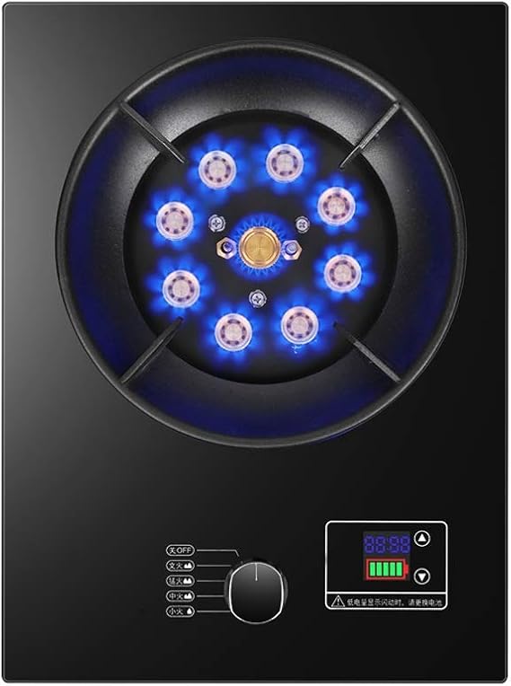 Burners Gas Hob Gas Hob -Black Built-In Gas Hobs-7.2KW Nine-cavity Fierce Fire-Touch Timing -Flameout Protection Device -Carbon Steel Windproof Stove [Energy Class A](Lpg)
