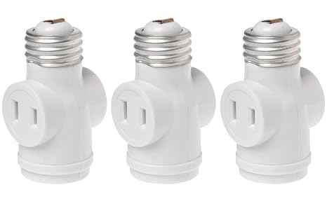 Projectpak E26 Light Bulb Socket to 2 Polarized Outlet Adapter | Convert E26 Socket to 2 Prong Outlets & 1 Light Socket | Heat Resistant | Pack of 3