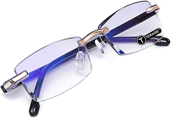 TERAISE Rimless Reading Glasses Fashion Diamond Cutting Design Anti-Fatigue Clear Lens Spectacle Readers for