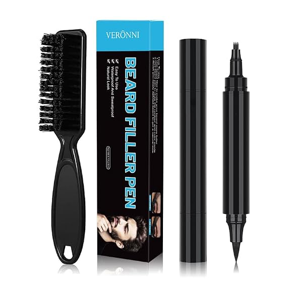 Beard Pencil Filler for Man Micro-Fork Tip for Seamless Application Waterproof Long Lasting Beard Filling Pen with Brush