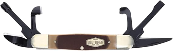 Old Timer 24OTCP Splinter Carvin' 6in Traditional Folding Whittling Knife with 1.5in Detail Blade, Sawcut Handle, Nickel Silver Bolsters, and Convenient Size for Carving, Camping, EDC, One Size, Brown