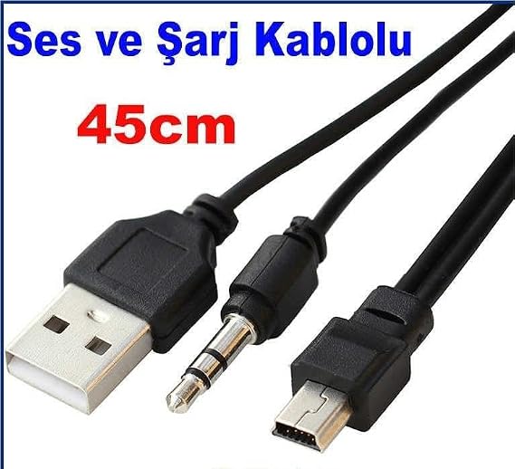 Bluetooth Speaker,Mp3 İçin 5pin Mini USB ile 3.5mm AUX jak Erkek 45cm Uzunluk
