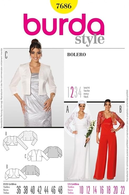 Burda Ladies Easy Sewing Pattern 7686 Boleros & Jackets
