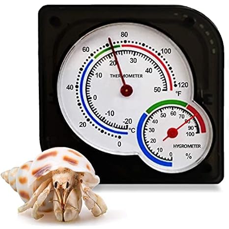 SunGrow Hermit Crab Humidity and Temperature Reader, Black Analog Thermometer and Hygrometer for Terrariums, Color-Coded Sections, Measures in Fahrenheit and Percent, 1 Pc per Pack