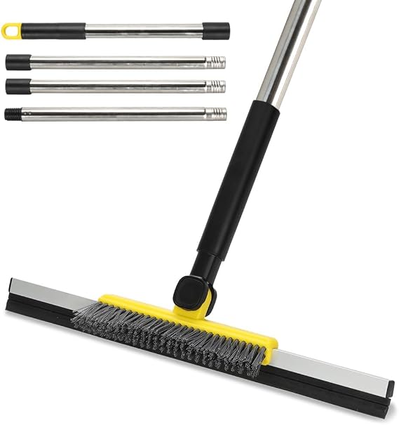 Floor Squeegee Broom, Long Handle Rubber Water Wiper Mop for Concrete Floor | 2-in-1 Floor Squeegee Brush