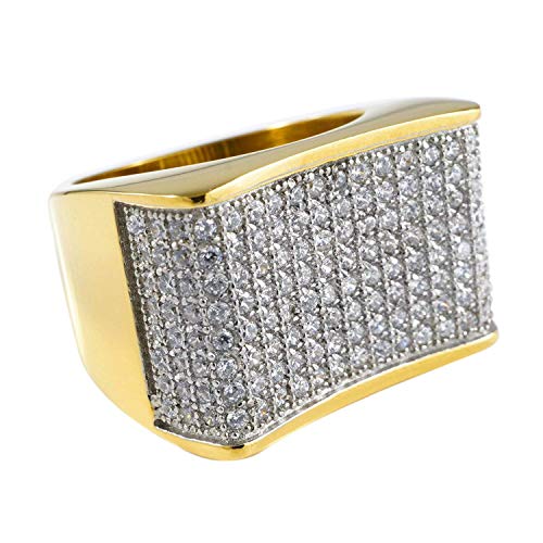 NIVS BLING Concave Simulated Diamond Ring Iced Cubic Zirconia Band | 18K White Gold and Yellow Gold Plated Stainless Steel Ring | Fashion Hip Hop Jewelry for Men and Women