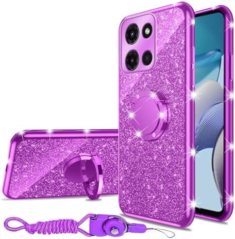 nancheng for Motorola Moto G Play 5G 2025  Moto G 5G 2025 Case 6.7-inch Girls Women Cute Glitter Soft TPU Phone Case with Ring Kickstand Strap Lanyard Shockproof Protective Cover - Purple