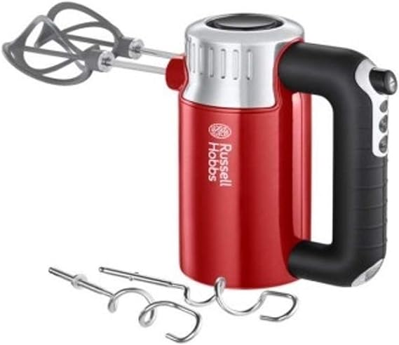 Russell Hobbs El mikseri [el mikseri] Retro kırmızı (4 hız kademesi + Turbo, daha iyi karıştırma için cam elyaf takviyeli naylondan 2 Helix çırpma teli + 2 yoğurma kancası, BPA içermez) el mikseri