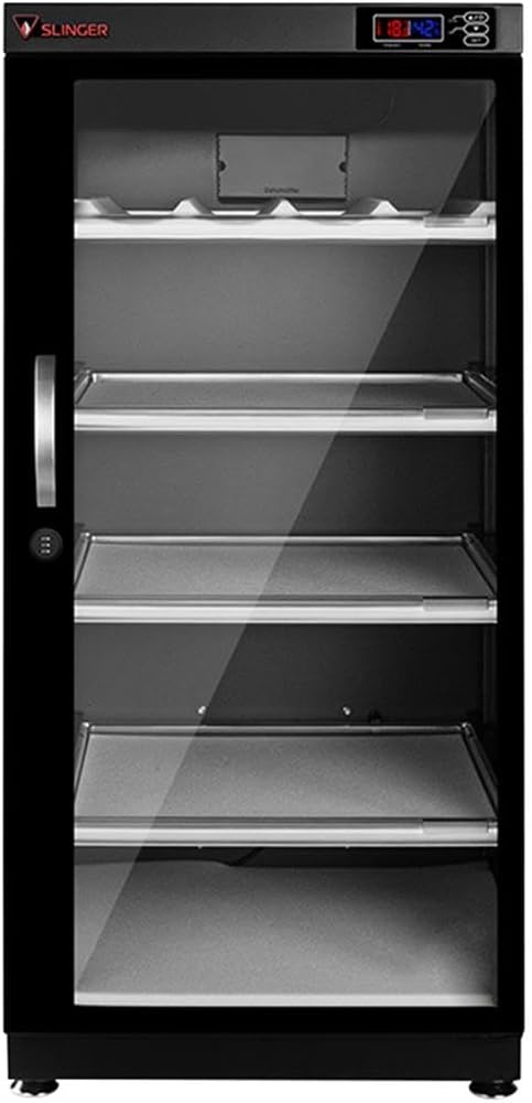 SLINGER 125L Dehumidifying Dry Cabinet Box, Digital Control Noiseless and Energy Saving, 5 Layers for DSLR/Mirrorless Camera Lens and Electronic Equipment Storage,Temperature Humidity LED Dual Screen