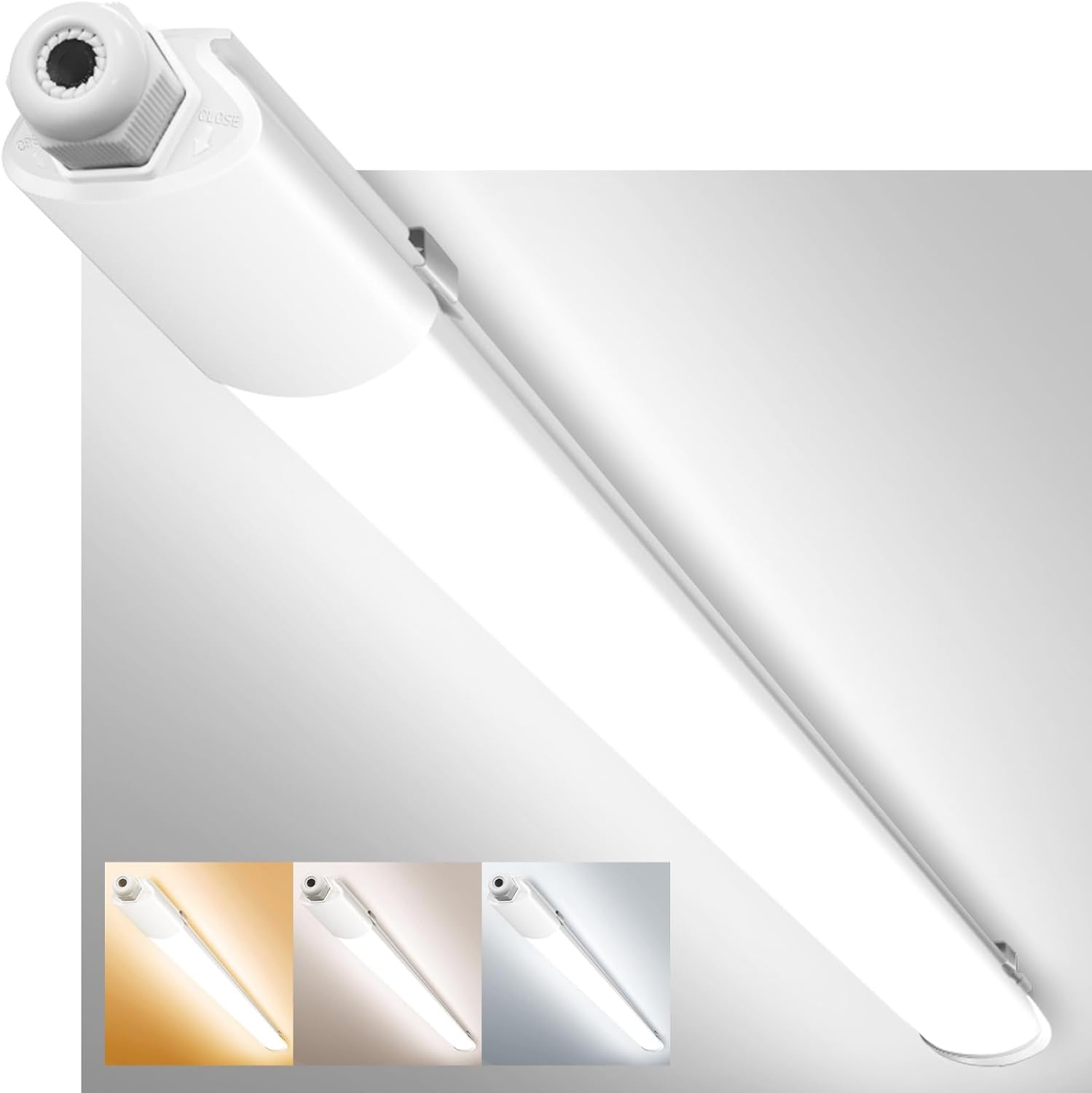 zemty 3FT LED Batten Lights 24W 2640LM Super Bright, 3000/4000/6500K Selectable Ceiling Mount Tube Lights, IP65 Waterproof Shed Garage Lightinging for Kitchen Office Workshop [Energy Class E]