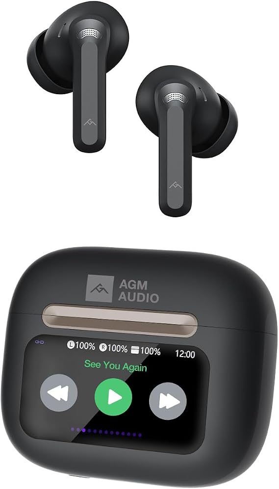 AGM Buds 9 Wireless Earbuds with Smart Touchscreen Case: Deep Bass, True Wireless Stereo, Hi-Fi Sound, 40H Playtime, ANC/ENC Noise Cancelling & Transparency Mode, Waterproof/Sweatproof, Bluetooth 5.4