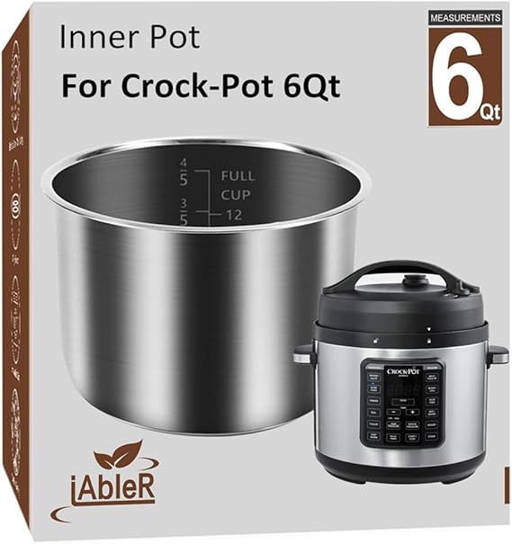 Inner Pot for Crock Pot 6 Quart - Stainless Steel Replacement Pot for Crock-Pot 6 Qt Liner Multi-Cooker Crockpot 6 Quart Pressure Cooker 2100467 Accessories Parts