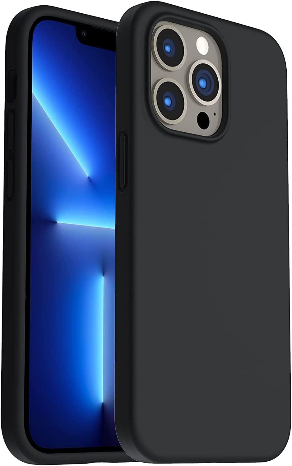 Compatible with Apple iPhone 13 Pro Max Case 6.7, Uruchi Thin Liquid Silicone 3 Layer Fully Coated Soft Gel Rubber Case Cover, Black