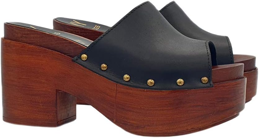 Kiara Shoes Women's Mules in Genuine Black Leather, Height 9.5 cm - MY176 Nero