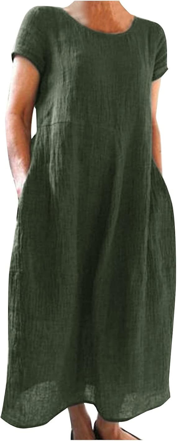 Ladies Summer Comfortable Loose Solid Color Short Sleeve Long Dress Womens Long Tulle Dress Head Wrap and Dress for Women