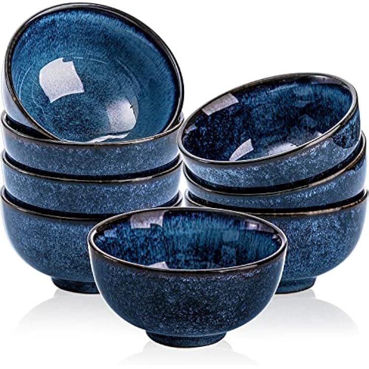 ZEAYEA Set of 8 Ceramic Bowls, 10 oz Small Dessert Appetizer Serving Bowls, 4.5 Inch Glazed Blue Bowl for Rice, Fruit, Pasta, Salad, Oatmeal, Noodle, Dishwasher Safe