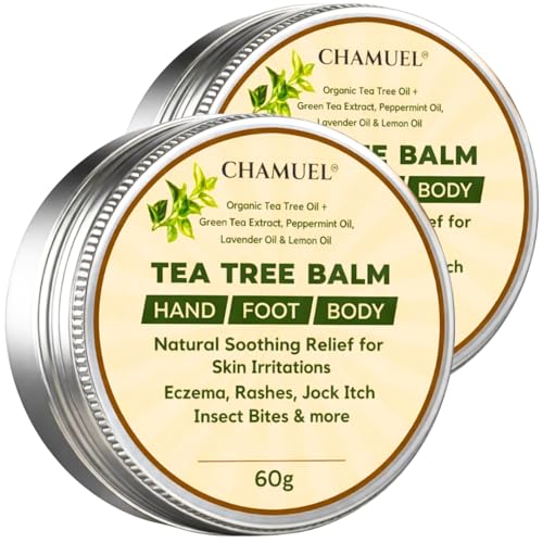 Tea Tree Oil Balm- All Natural | Great Cream for Soothing Eczema, Cracked Foot, Rashes, Jock Itch, Bug Bites, Folliculitis, Acne, Itchy Skin, Cuticles, Psoriasis, Saddle Sores- For Women & Men, 2-Pack