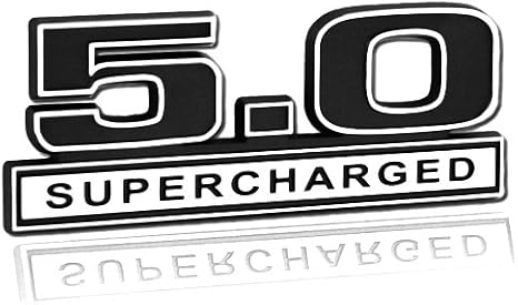 Supercharger 5.0 Liter Supercharged Engine Chrome & Black Emblem Logo - 5" Long