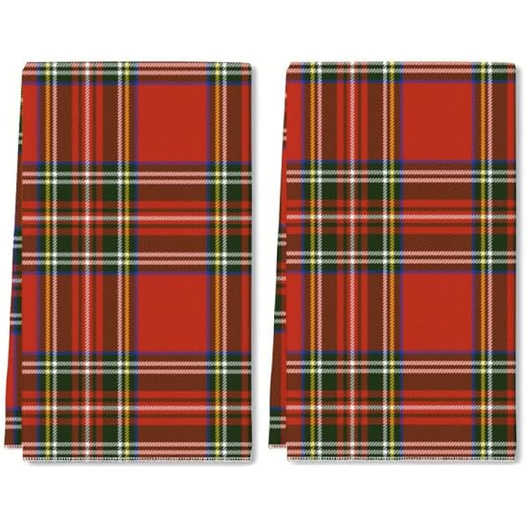 Uptell Kitchen Towels Plaid Tartan Red Green Hand Towels Dish Towels Set of 2,16x24 Inch Drying Dishcloth,Farmhouse Home Seasonal Spring Decorations