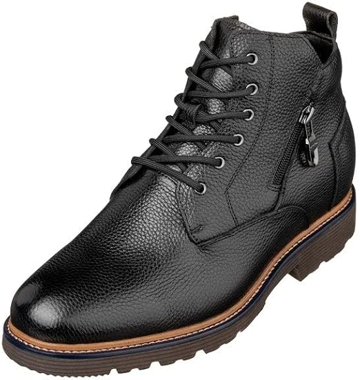 CALTO Men's Invisible Height Increasing Elevator Shoes - Black Premium Leather Lace-up Cap-Toe Dress Casual Boots - 2.8 Inches Taller - Y42071 - Size 6 D(M) US
